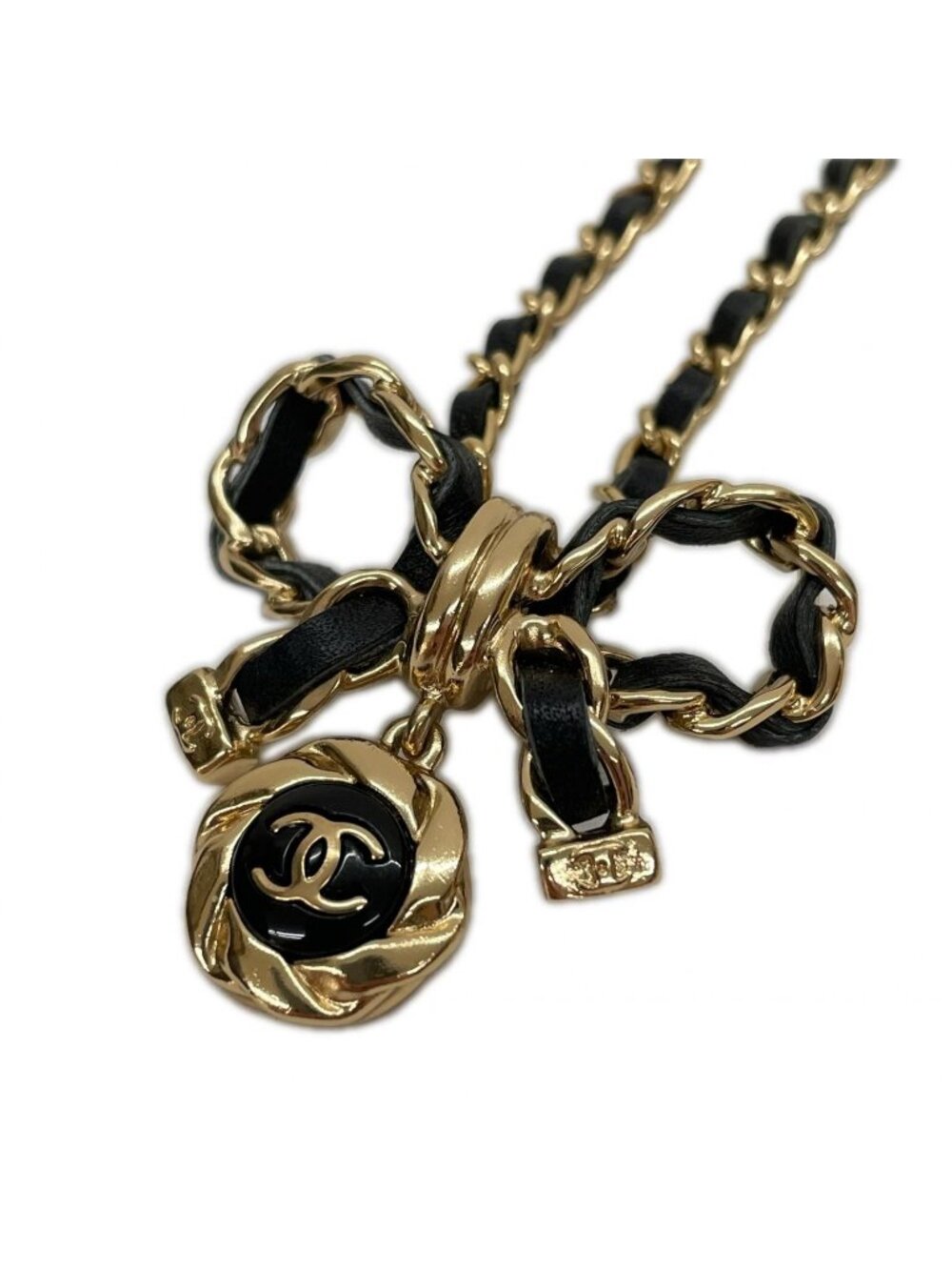Chanel Leather Ribbon Necklace Metiers D'art Black